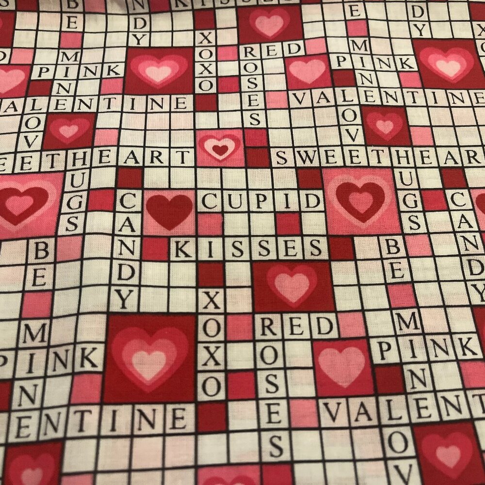 Fun VALENTINES DAY CROSSWORD Handmade Cotton Pillowcase fits a Standard.Queen